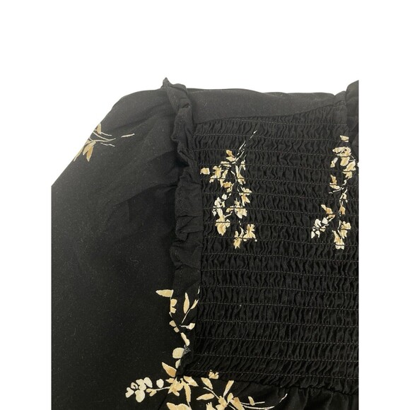 J Crew Smocked Ruffle Black Floral LS Flowy Top Career Cottage Peasant Hipster S - Picture 4 of 10